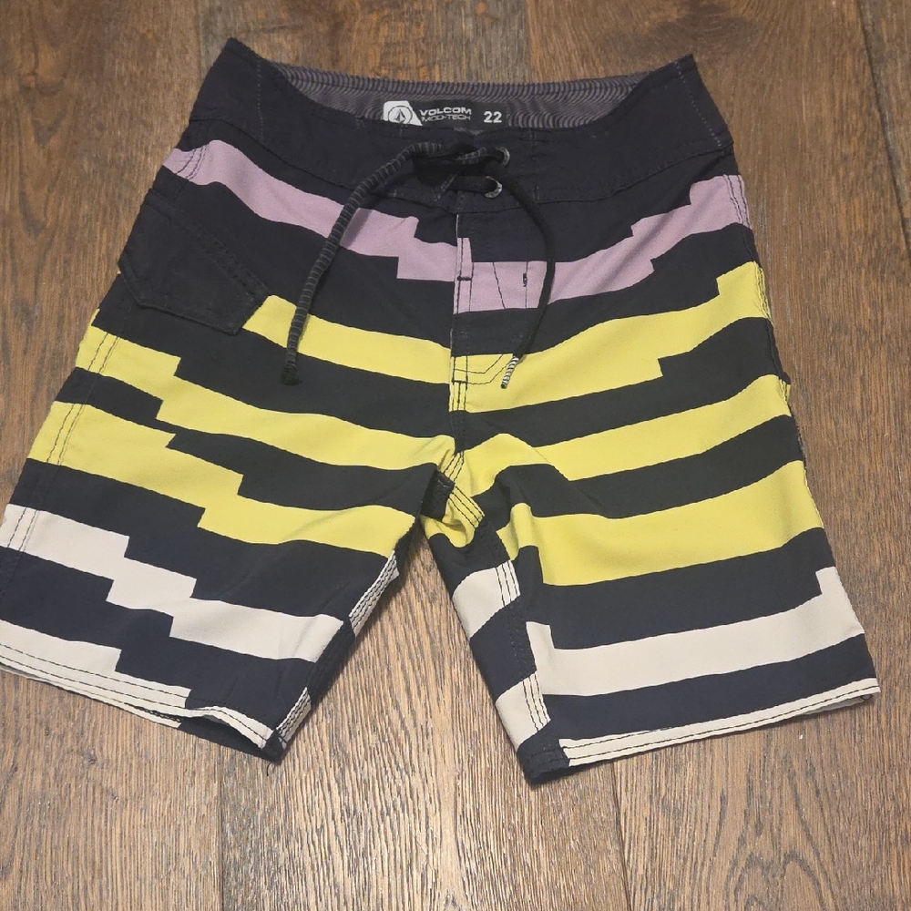 Volcom Boys Zigzag Swim Board Shorts - Yellow, Black, and Purple